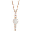 Cultured Freshwater Pearl Necklace in 14 Karat Rose Gold Freshwater Cultured Pearl and 0.16 Carat Diamond 16 inch Necklace