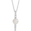 Real Cultured Freshwater Pearl Necklace in Platinum Freshwater Cultured Pearl and 0.16 Carat Diamond 16 inch Necklace