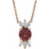 Red Garnet Necklace in 14 Karat Rose Gold Garnet and 0.25 Carat Diamond 16 inch Necklace