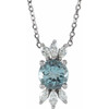 Platinum Aquamarine Gem and 0.25 Carat Diamond 16 to 18 inch Necklace