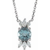 Sterling Silver Aquamarine Gem and 0.25 Carat Diamond 16 to 18 inch Necklace