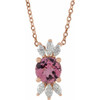 Pink Tourmaline Necklace in 14 Karat Rose Gold Pink Tourmaline & 1/4 Carat Diamond 16-18" Necklace
