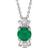 Emerald Necklace in Platinum Emerald and 0.16 Carat Diamond 16 inch Necklace