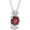 Red Garnet Necklace in 14 Karat White Gold Mozambique Garnet and 0.16 Carat Diamond 16 inch Necklace