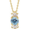 14 Karat Yellow Gold Aquamarine Gem and 00.17 Carat Diamond 16 to 18 inch Necklace