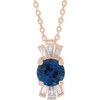 Genuine Sapphire Necklace in 14 Karat Rose Gold Genuine Sapphire and 0.16 Carat Diamond 16 inch Necklace
