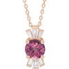 Pink Tourmaline Necklace in 14 Karat Rose Gold Pink Tourmaline and 0.16 Carat Diamond 16 inch Necklace