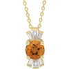 Golden Citrine Necklace in 14 Karat Yellow Gold Citrine and 0.16 Carat Diamond 16 inch Necklace