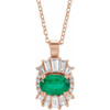 Emerald Necklace in 14 Karat Rose Gold Emerald and 0.33 Carat Diamond 16 inch Necklace