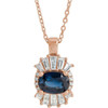 Genuine Sapphire Necklace in 14 Karat Rose Gold Genuine Sapphire and 0.33 Carat Diamond 16 inch Necklace