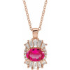 Pink Tourmaline Necklace in 14 Karat Rose Gold Pink Tourmaline and 0.33 Carat Diamond 16 inch Necklace