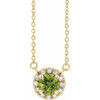 Genuine Peridot Necklace in 14 Karat Yellow Gold 3 mm Round Peridot and .03 Carat Diamond 16 inch Necklace