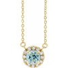 14 Karat Yellow Gold 3 mm Round Aquamarine Gem and .03 Carat Diamond 18 inch Necklace
