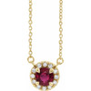 Ruby Necklace in 14 Karat Yellow Gold 3 mm Round Ruby and .03 Carat Diamond 18 inch Necklace