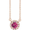 Pink Tourmaline Necklace in 14 Karat Rose Gold 3 mm Round Pink Tourmaline and .03 Carat Diamond 16 inch Necklace