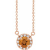 Golden Citrine Necklace in 14 Karat Rose Gold 3 mm Round Citrine and .03 Carat Diamond 18 inch Necklace