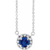 Sapphire Necklace in Sterling Silver 3 mm Round Sapphire and .03 Carat Diamond 16 inch Necklace