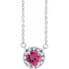 Sterling Silver 3 mm Round Pink Tourmaline and .03 Carat Diamond 18 inch Necklace