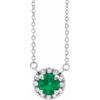 Emerald Necklace in 14 Karat White Gold 3.5 mm Round Emerald and .04 Carat Diamond 16 inch Necklace