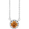 Golden Citrine Necklace in 14 Karat White Gold 3.5 mm Round Citrine and .04 Carat Diamond 18 inch Necklace