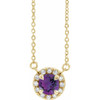 Amethyst Necklace in 14 Karat Yellow Gold 3.5 mm Round Amethyst and .04 Carat Diamond 16 inch Necklace