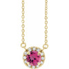 Pink Tourmaline Necklace in 14 Karat Yellow Gold 3.5 mm Round Pink Tourmaline & .04 Carat Diamond 18" Necklace