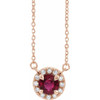 Ruby Necklace in 14 Karat Rose Gold 3.5 mm Round Ruby and .04 Carat Diamond 18 inch Necklace