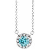 Sterling Silver 3.5 mm Round Blue Zircon and .04 Carat Diamond 16 inch Necklace