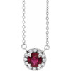 Ruby Necklace in Sterling Silver 3.5 mm Round Ruby and .04 Carat Diamond 18 inch Necklace