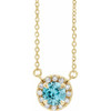 Genuine Zircon Necklace in 14 Karat Yellow Gold 4 mm Round Genuine Zircon and .06 Carat Diamond 16 inch Necklace