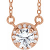 Sapphire Necklace in 14 Karat Rose Gold 4 mm Round White Sapphire and .06 Carat Diamond 16 inch Necklace