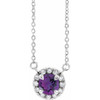 Amethyst Necklace in Platinum 4 mm Round Amethyst and .06 Carat Diamond 16 inch Necklace