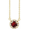 Red Garnet Necklace in 14 Karat Yellow Gold 4.5 mm Round Mozambique Garnet and .06 Carat Diamond 18 inch Necklace