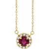 Ruby Necklace in 14 Karat Yellow Gold 4.5 mm Round Ruby and .06 Carat Diamond 18 inch Necklace