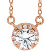 Sapphire Necklace in 14 Karat Rose Gold 4.5 mm Round White Sapphire and .06 Carat Diamond 16 inch Necklace