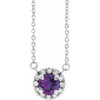 Amethyst Necklace in Sterling Silver 4.5 mm Round Amethyst and .06 Carat Diamond 18 inch Necklace