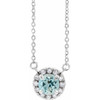 Sterling Silver 4.5 mm Round Aquamarine Gem and .06 Carat Diamond 18 inch Necklace