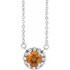 Golden Citrine Necklace in Sterling Silver 4.5 mm Round Citrine and .06 Carat Diamond 18 inch Necklace