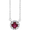 Ruby Necklace in 14 Karat White Gold 5 mm Round Ruby and 0.12 Carat Diamond 16 inch Necklace