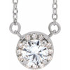 Sapphire Necklace in 14 Karat White Gold 5 mm Round White Sapphire and 0.12 Carat Diamond 16 inch Necklace