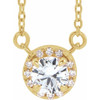 Sapphire Necklace in 14 Karat Yellow Gold 5 mm Round White Sapphire and 0.12 Carat Diamond 16 inch Necklace