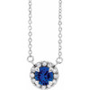 Sapphire Necklace in Platinum 5 mm Round Sapphire and 0.12 Carat Diamond 16 inch Necklace