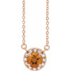 Golden Citrine Necklace in 14 Karat Rose Gold 5.5 mm Round Citrine and 0.12 Carat Diamond 18 inch Necklace