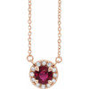 Ruby Necklace in 14 Karat Rose Gold 5.5 mm Round Ruby and 0.12 Carat Diamond 18 inch Necklace