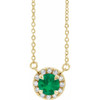 Emerald Necklace in 14 Karat Yellow Gold 6 mm Round Emerald and 0.20 Carat Diamond 18 inch Necklace