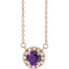 Amethyst Necklace in 14 Karat Rose Gold 6 mm Round Amethyst and 0.20 Carat Diamond 16 inch Necklace