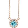 Genuine Zircon Necklace in 14 Karat Rose Gold 6 mm Round Genuine Zircon and 0.20 Carat Diamond 18 inch Necklace