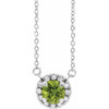 Genuine Peridot Necklace in 14 Karat White Gold 6.5 mm Round Peridot and 0.20 Carat Diamond 18 inch Necklace