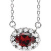 Red Garnet Necklace in 14 Karat White Gold 5x3 mm Oval Mozambique Garnet and .05 Carat Diamond 16 inch Necklace