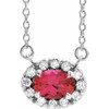 Ruby Necklace in 14 Karat White Gold 5x3 mm Oval Ruby and .05 Carat Diamond 16 inch Necklace